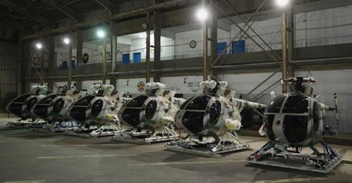 Six MD 530 Little Bird helicopters delivered to Lebanon aboard a chartered cargo aircraft.