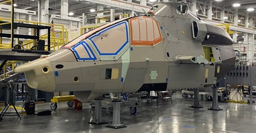The Bell 360 Invictus, pictured in July 2021. Bell is on track for flying the aircraft in fiscal year or calendar year 2023.