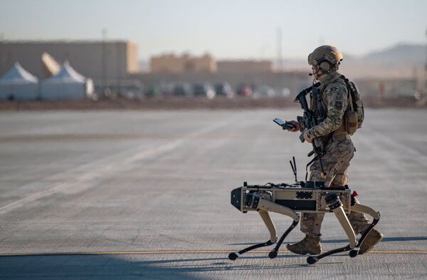 Ghost Robotics Vision 60 prototype was tested as part of the Advanced Battle Management System (ABMS), which collects and fuses data from various systems. (US Air Force)