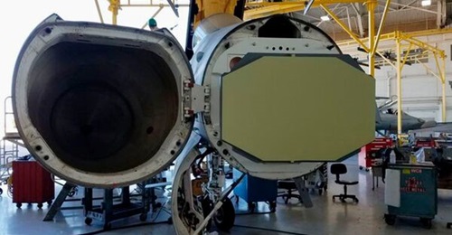 Northrop Grumman SABR AESA radar fitted to an F/A-18 Hornet.