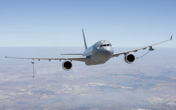 A Royal Australian Air Force KC-30A (A330) MRTT with its refuelling hoses out. Indonesia is also considering this aircraft type for its aerial refuelling requirements.  (EADS)