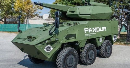 A GDELS-Steyr Pandur PT24 AFV with Skyranger 30 turret, photographed on 2 September 2024, ahead of display at the Airpower 24 airshow at Hinterstoisser Air Base in Zeltweg, Austria.