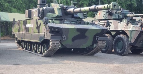 PT Pindad's Harimau medium tank is seen displayed at Indo Defence 2022.