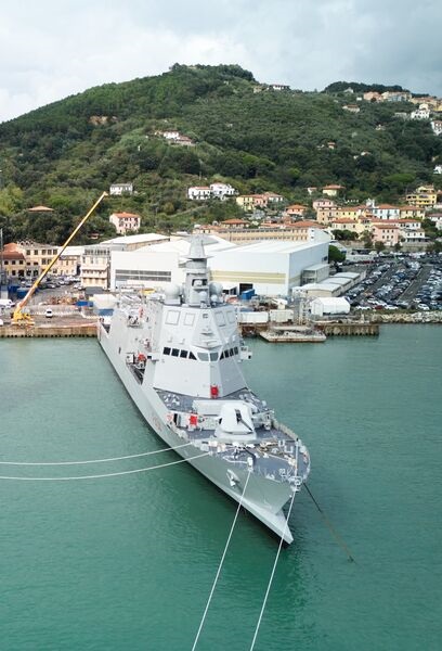 The Italian Navy's first 'full combat' multi-purpose offshore patrol ship, 
        
        , pictured at delivery from Fincantieri at their Muggiano shipyard in La Spezia on 2 October 2024.