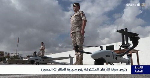 A still from Jordanian television shows Quantum-Systems Scorpion and Vector UAVs at Jordan's Unmanned Aircraft Directorate.