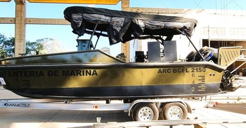 Cotecmar's riverine combat boat is shown at the shipyard.