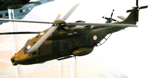A model of the NHI NH90 helicopter in Portuguese markings. Portugal joined the NH90 TTH helicopter programme in June 2001; however, it decided later to cancel its participation.