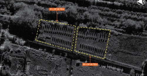 Umbra imagery shows DF-26 IRBM TELs at the Beijing Xinghang Electromechanical Equipment Factory.