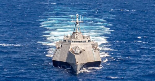 USS 
        
         (LCS 18) transits the Philippine Sea during routine operations for Destroyer Squadron 7.