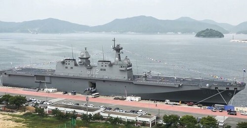An image of the Republic of Korea Navy's second Dokdo-class LPH amphibious assault ship, ROKS 
        
        . South Korea has initiated a project to upgrade first-of-class 
        
         with enhanced combat management system and sensors.