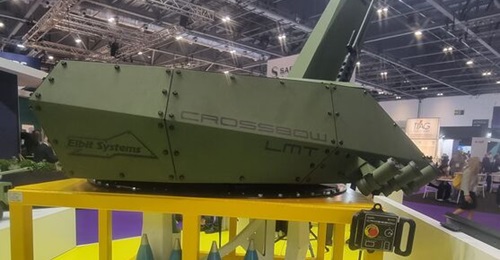 The Crossbow mortar turret on show at DSEI 2023.
