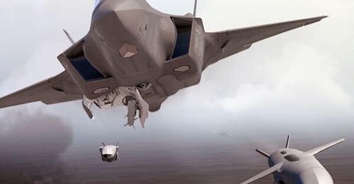 Computer-generated imagery shows an F-35A launching JSMs.