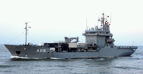 The German Navy's Type 404 tender FGS 
        
        (A 516), one of six Elbe-class resupply and support vessels scheduled to be replaced by 2035.