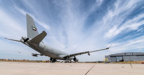 The first of a follow-on batch of two MRTT aircraft for the UAE seen at the Airbus fit-out facility in Getafe, Spain, ahead of delivery.