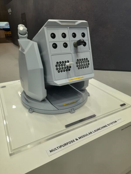 A scale model of Naval Group's multi-purpose launching system on display at Euronaval 2024.