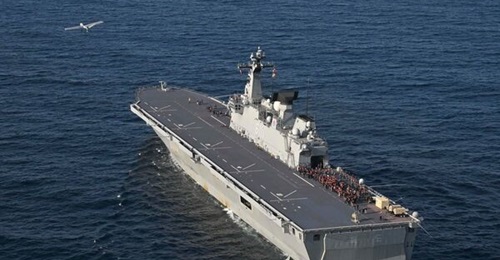 A General Atomics Aeronautical Systems, Inc Gray Eagle UAV taking off from the first Dokdo-class LPD, ROKS 
        
        .