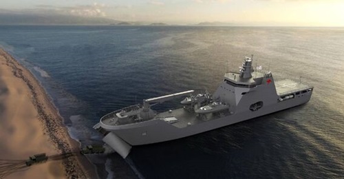 A concept image of Australia's Landing Ship Transport 100 (LST100) vessel to be supplied by Damen Shipyards Group.
