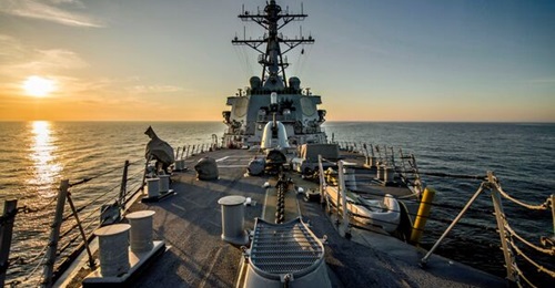 Guided-missile destroyer USS 
        
         transits the Black Sea on 20 April 2014.