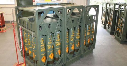 Rheinmetall and Lithuania are building an artillery ammunition plant in Baisogala to produce 155 mm rounds like these pictured at the company's facility in Unterlüss, Germany.