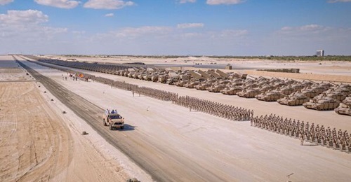 Sheikh Mohammed was driven along the line of forces that were formed up for inspection in the Al-Sameeh area of Abu Dhabi.