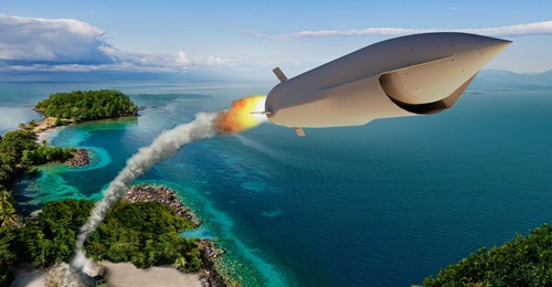 An illustration of an extended-range precision-strike missile being launched from a beach. Lockheed Martin is one of two defence industry teams working on the US Army's Precision Strike Missile Increment 4.