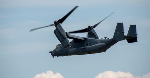 A US Air Force CV-22 takes flight at Yokota Air Base, Japan, on 2 July 2024. A similar aircraft conducted a “precautionary landing” during a training sortie in New Mexico on 20 November.