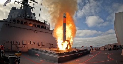 HMAS 
        
        fires a Tomahawk Weapon System off the coast of San Diego, US.