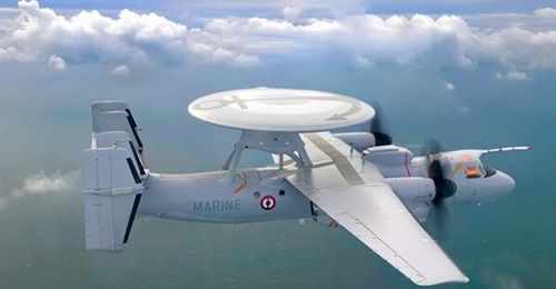 An artist's impression of the Northrop Grumman E-2D Advanced Hawkeye in French Navy markings. France is to receive three such aircraft by 2030.
