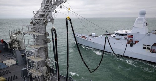Before arriving in Vlissingen, the new combat support ship 
        
         carried out a replenishment at sea exercise with the RNLN's offshore patrol vessel HNLMS 
        
        in the North Sea.