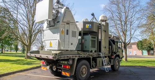 Image of Radio Frequency Directed Energy Weapon developed by the Dstl and Thales. Seen here at 7th Air Defence Group, Thorney Island, in the UK on 25 April 2024.