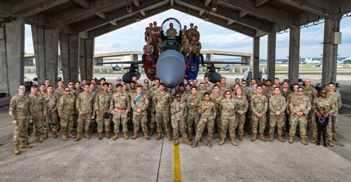 Members of the USAF's 67th Aircraft Maintenance Unit gathered around the last Boeing F-15C Eagle to depart Kadena Air Base, Japan, on 6 December 2024, according to the air force.