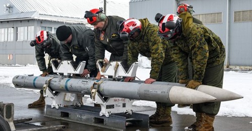 US marines secure an AIM-120D Captive Air Training Missile at Misawa Air Base, Japan, on 7 December 2024.