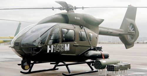 Seen next to an older four-bladed H145M helicopter (Ireland will get the latest five-bladed version), the HForce package provides the operator with a fully integrated weapons system.