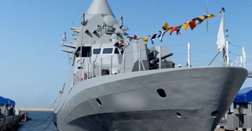 The first of the UAE Navy's future Falaj 3 OPVs, seen at launch, announced by ADSB on 14 January 2025.