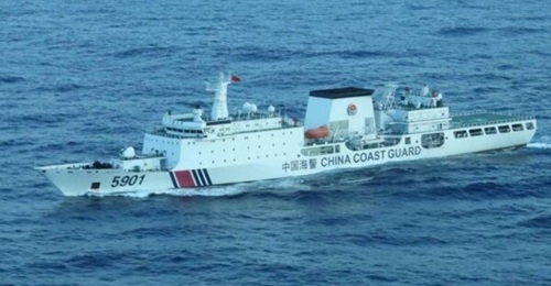 The China Coast Guard Zhaotou-class offshore patrol ship 
        
        , seen here in an image taken by the Philippine Coast Guard in January 2025.