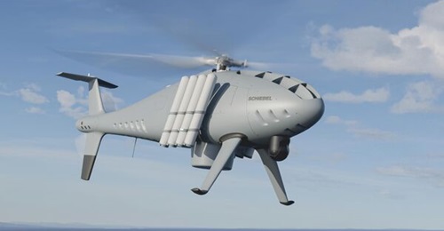 The Schiebel Camcopter S-300 equipped with sonobuoy dispensers and a maritime radar for anti-submarine warfare and seabed warfare. The unmanned helicopter is to be used by the SEACURE consortium to demonstrate an EDF requirement.