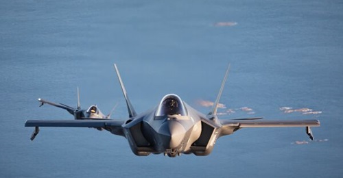 A file photo of two Norwegian F-35As of the kind that were scrambled from Poland on 15 January in response to a Russian missile attack on western Ukraine.