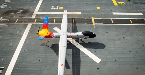 The SIRTAP seen aboard the 
        
        amphibious assault ship. Airbus and Navantia are to integrate the unmanned aircraft system onto the aircraft carrier for the Spanish Navy.