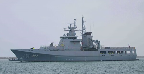 The first Arafura-class OPV seen here, conducting sea trials in August 2024.