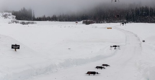 Image of Valkyrie UAV swarm during Arctic Warrior Experiment in 2023.