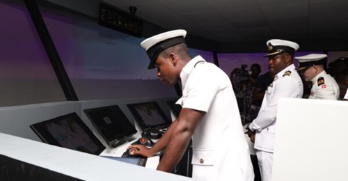 Members of the Ghana Navy, seen in January 2025, training at the new simulation centre.
