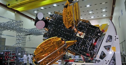 The Hispasat 1E satellite with its reflectors deployed. It carries 53 high-power Ku-band and Ka-band transponders.