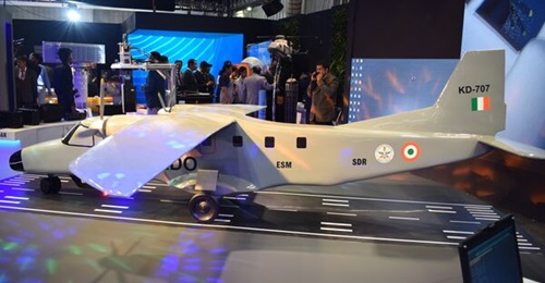 A model of the Dornier 228 patrol aircraft displayed at Aero India 2025 was shown integrated with the Shyen sensor suite.