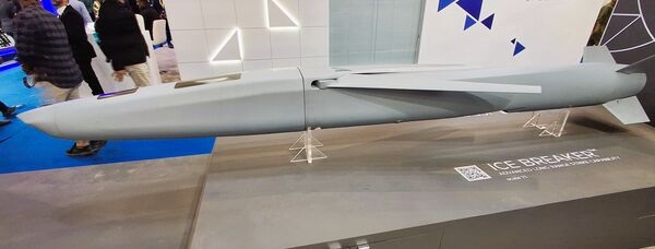 A model of the Ice Breaker missile at the Aero India 2025 show. BDL and Rafael sign an MOU to locally produce and offer within India.