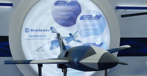 NewSpace displayed a half-scale model of the Abhimanyu CCA at Aero India 2025.