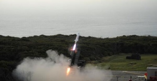 A Japanese Ministry of Defense image showing a test firing of the improved Type 12 missile.