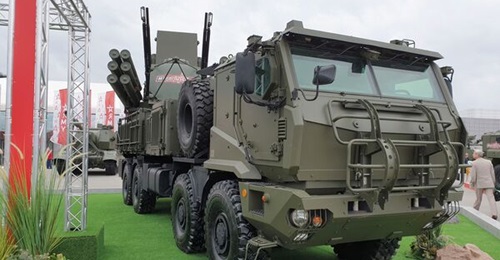 The Pantsir-S1M SAM system shown at the Armiya 2019 exhibition.