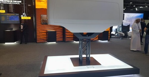 A full-scale model of Saab's new Coast Control Radar on display at IDEX/NAVDEX 2025.