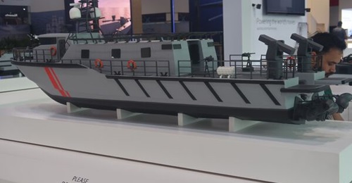 A scale model of Milkor UAE's Interceptor was displayed for the first time at NAVDEX 2025.