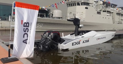 CMN Naval's DV10 ultra-high-speed interceptor on display at NAVDEX 2025.